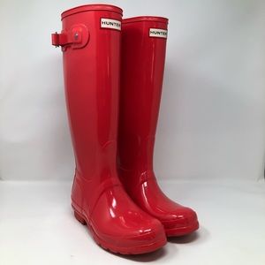 hunter rain boots red gloss